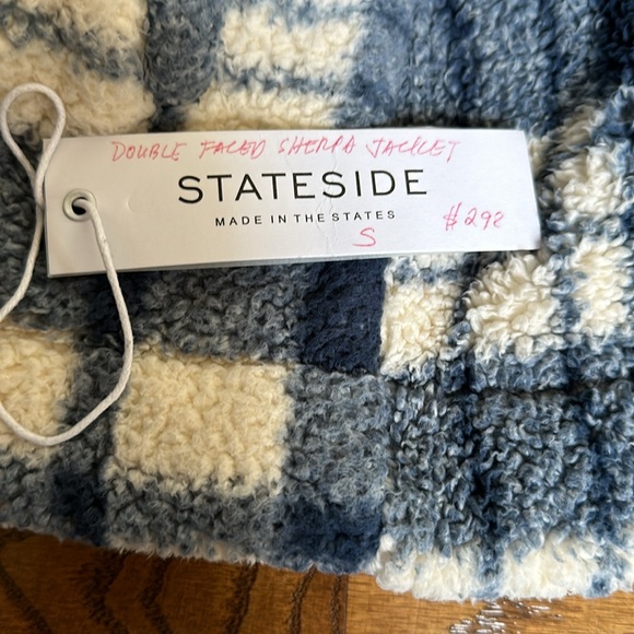Stateside Double Faced Sherpa Jacket in Navy/Cream Plaid size small - Picture 11 of 11